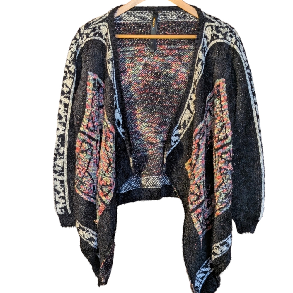 Renee C. Black and Multicolor Open Cardigan Women's S Waterfall Boho Casual